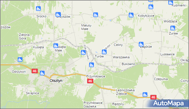 mapa Turów gmina Olsztyn, Turów gmina Olsztyn na mapie Targeo