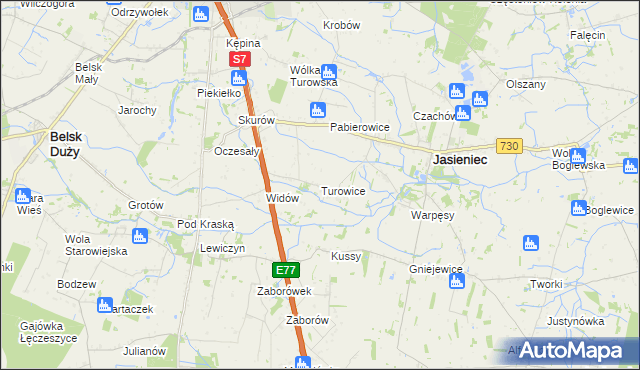 mapa Turowice gmina Jasieniec, Turowice gmina Jasieniec na mapie Targeo