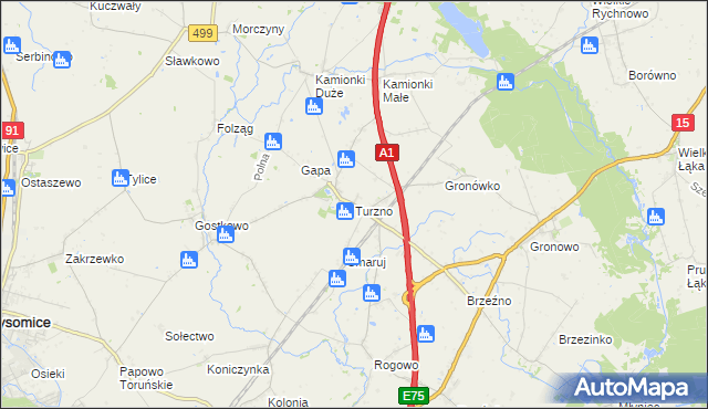 mapa Turzno gmina Łysomice, Turzno gmina Łysomice na mapie Targeo