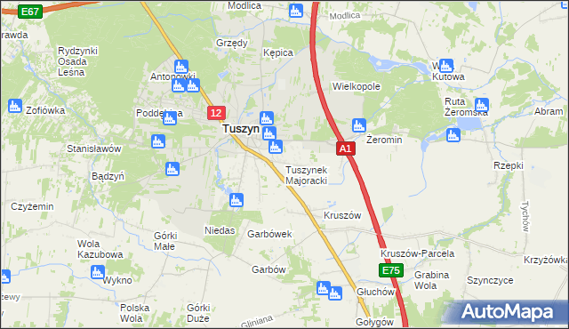 mapa Tuszynek Majoracki, Tuszynek Majoracki na mapie Targeo