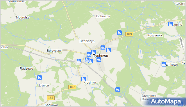 mapa Tychowo powiat białogardzki, Tychowo powiat białogardzki na mapie Targeo