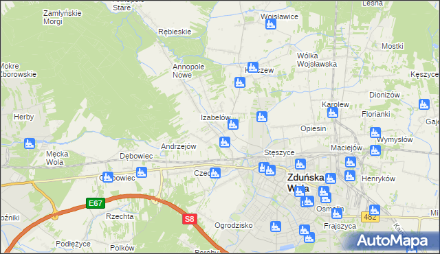 mapa Tymienice gmina Zduńska Wola, Tymienice gmina Zduńska Wola na mapie Targeo