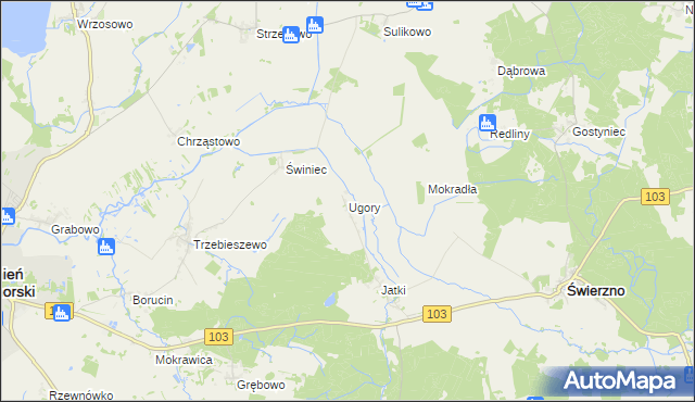 mapa Ugory gmina Świerzno, Ugory gmina Świerzno na mapie Targeo