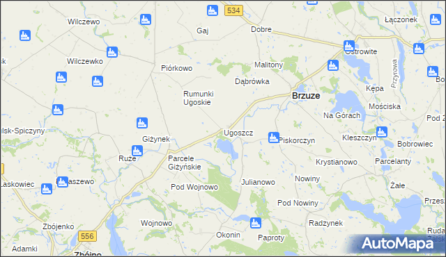 mapa Ugoszcz gmina Brzuze, Ugoszcz gmina Brzuze na mapie Targeo