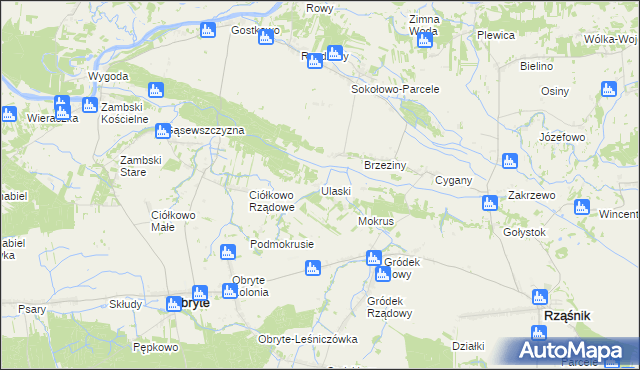 mapa Ulaski gmina Obryte, Ulaski gmina Obryte na mapie Targeo