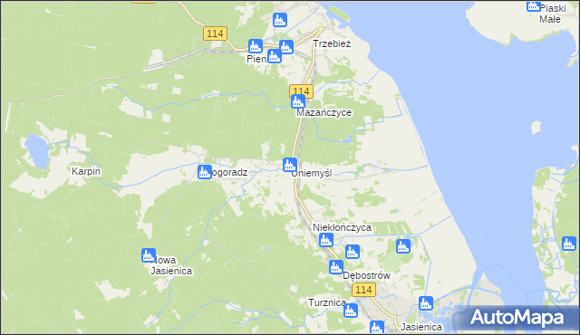 mapa Uniemyśl gmina Police, Uniemyśl gmina Police na mapie Targeo