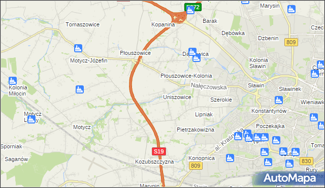 mapa Uniszowice, Uniszowice na mapie Targeo