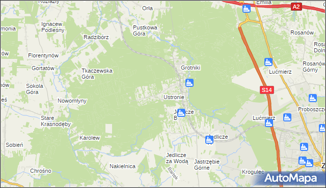 mapa Ustronie gmina Zgierz, Ustronie gmina Zgierz na mapie Targeo
