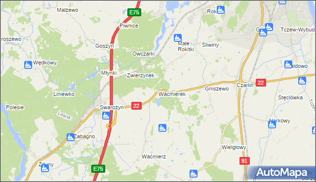 mapa Waćmierek, Waćmierek na mapie Targeo