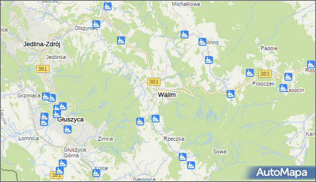 mapa Walim powiat wałbrzyski, Walim powiat wałbrzyski na mapie Targeo