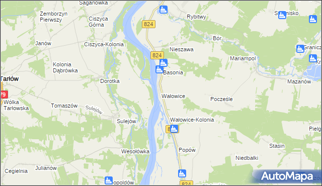 mapa Wałowice gmina Józefów nad Wisłą, Wałowice gmina Józefów nad Wisłą na mapie Targeo