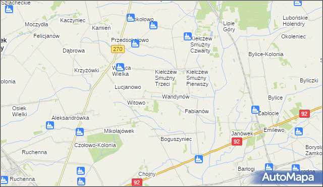 mapa Wandynów gmina Koło, Wandynów gmina Koło na mapie Targeo