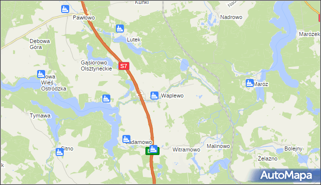 mapa Waplewo gmina Olsztynek, Waplewo gmina Olsztynek na mapie Targeo
