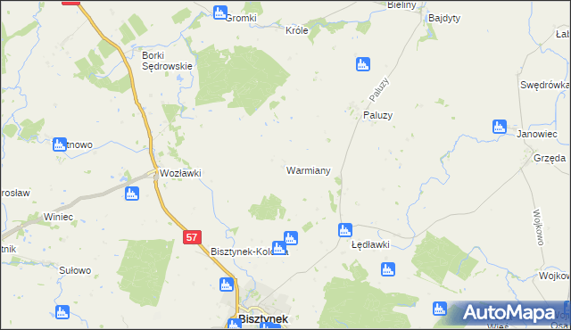 mapa Warmiany, Warmiany na mapie Targeo