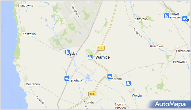 mapa Warnice powiat pyrzycki, Warnice powiat pyrzycki na mapie Targeo