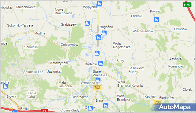 mapa Warszyce, Warszyce na mapie Targeo