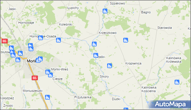 mapa Waśki gmina Mońki, Waśki gmina Mońki na mapie Targeo