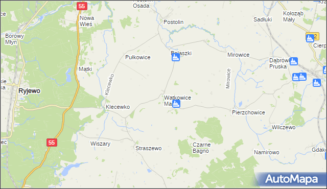 mapa Watkowice Małe, Watkowice Małe na mapie Targeo