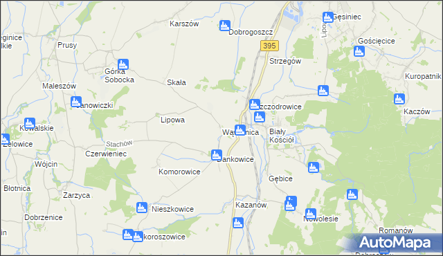 mapa Wąwolnica gmina Strzelin, Wąwolnica gmina Strzelin na mapie Targeo