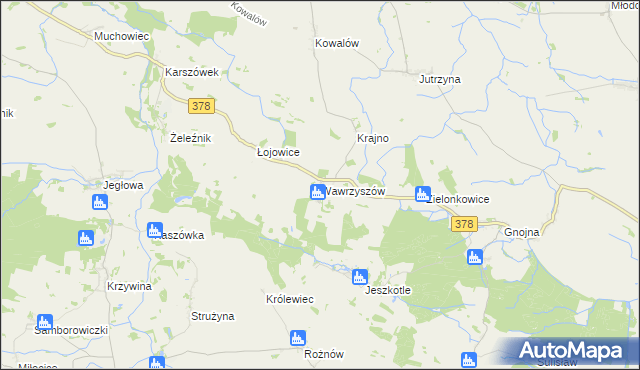 mapa Wawrzyszów gmina Wiązów, Wawrzyszów gmina Wiązów na mapie Targeo