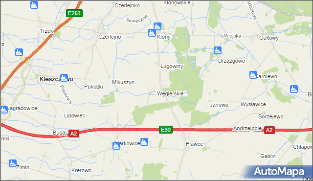 mapa Węgierskie gmina Kostrzyn, Węgierskie gmina Kostrzyn na mapie Targeo