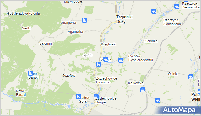 mapa Węglin gmina Trzydnik Duży, Węglin gmina Trzydnik Duży na mapie Targeo
