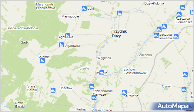 mapa Węglinek gmina Trzydnik Duży, Węglinek gmina Trzydnik Duży na mapie Targeo