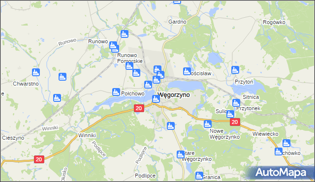 mapa Węgorzyno, Węgorzyno na mapie Targeo