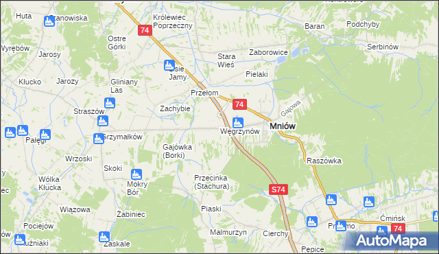 mapa Węgrzynów gmina Mniów, Węgrzynów gmina Mniów na mapie Targeo