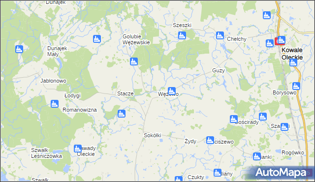 mapa Wężewo gmina Kowale Oleckie, Wężewo gmina Kowale Oleckie na mapie Targeo