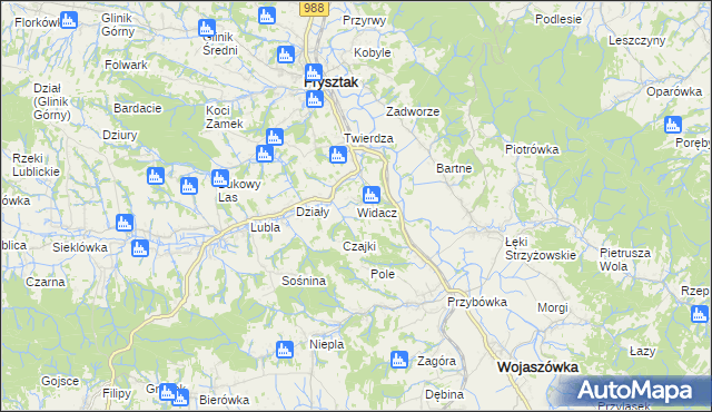 mapa Widacz gmina Frysztak, Widacz gmina Frysztak na mapie Targeo