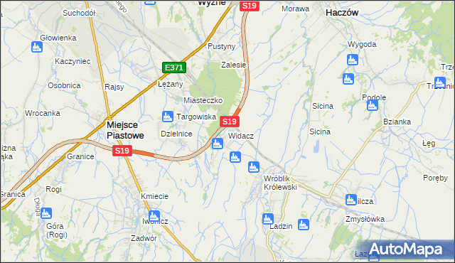 mapa Widacz gmina Miejsce Piastowe, Widacz gmina Miejsce Piastowe na mapie Targeo