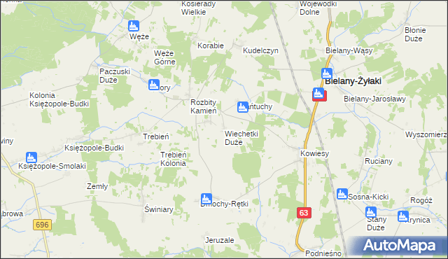 mapa Wiechetki Duże, Wiechetki Duże na mapie Targeo