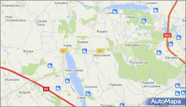 mapa Więckowice gmina Dopiewo, Więckowice gmina Dopiewo na mapie Targeo