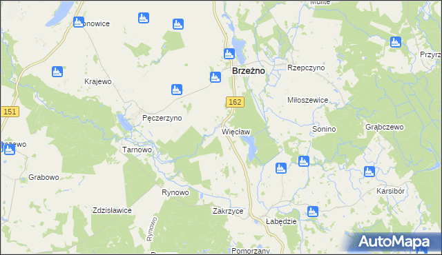 mapa Więcław gmina Brzeżno, Więcław gmina Brzeżno na mapie Targeo