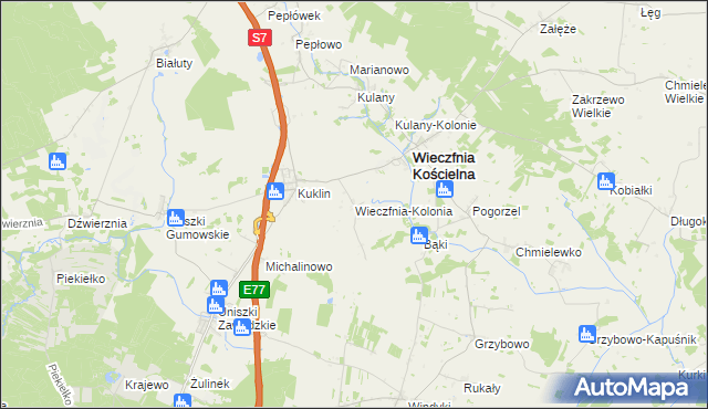 mapa Wieczfnia-Kolonia, Wieczfnia-Kolonia na mapie Targeo