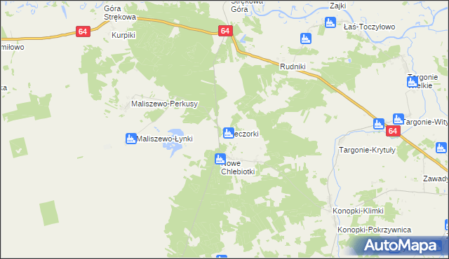 mapa Wieczorki gmina Zawady, Wieczorki gmina Zawady na mapie Targeo