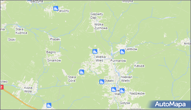 mapa Wielka Wieś gmina Stąporków, Wielka Wieś gmina Stąporków na mapie Targeo