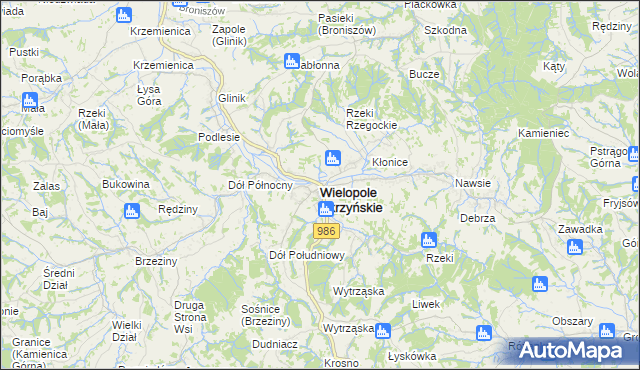 mapa Wielopole Skrzyńskie, Wielopole Skrzyńskie na mapie Targeo