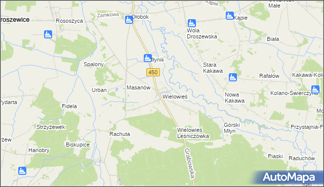 mapa Wielowieś gmina Sieroszewice, Wielowieś gmina Sieroszewice na mapie Targeo