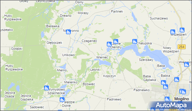 mapa Wieniec gmina Mogilno, Wieniec gmina Mogilno na mapie Targeo