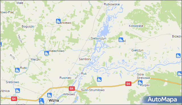 mapa Wierciszewo gmina Wizna, Wierciszewo gmina Wizna na mapie Targeo