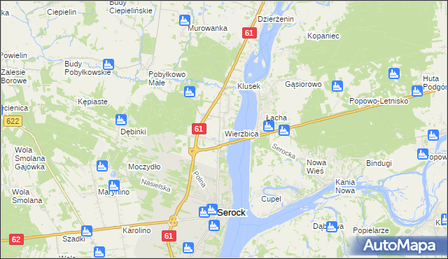 mapa Wierzbica gmina Serock, Wierzbica gmina Serock na mapie Targeo