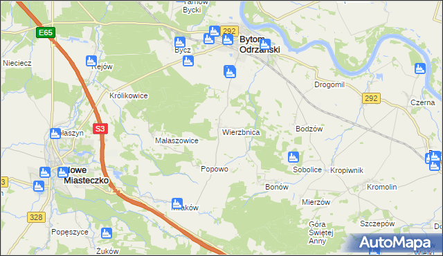 mapa Wierzbnica gmina Bytom Odrzański, Wierzbnica gmina Bytom Odrzański na mapie Targeo
