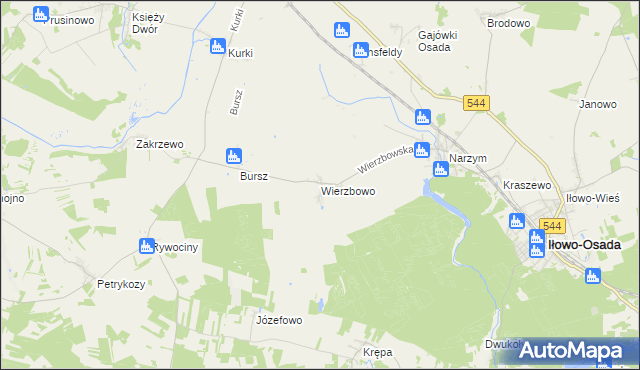 mapa Wierzbowo gmina Iłowo-Osada, Wierzbowo gmina Iłowo-Osada na mapie Targeo