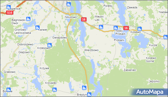 mapa Wierzbowo gmina Mrągowo, Wierzbowo gmina Mrągowo na mapie Targeo