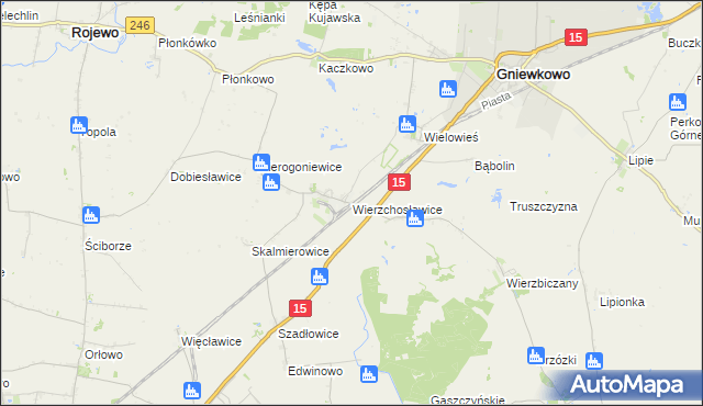 mapa Wierzchosławice gmina Gniewkowo, Wierzchosławice gmina Gniewkowo na mapie Targeo