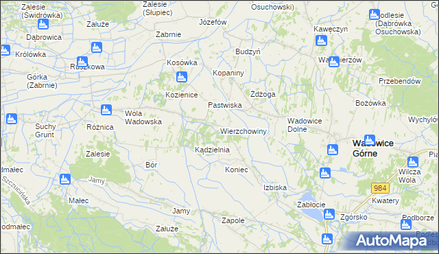 mapa Wierzchowiny gmina Wadowice Górne, Wierzchowiny gmina Wadowice Górne na mapie Targeo