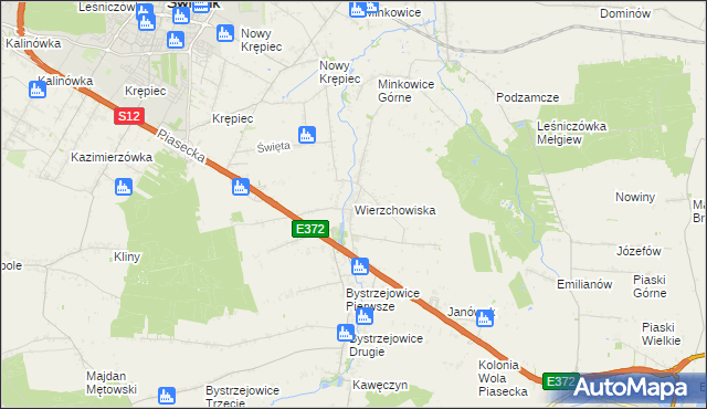mapa Wierzchowiska gmina Piaski, Wierzchowiska gmina Piaski na mapie Targeo