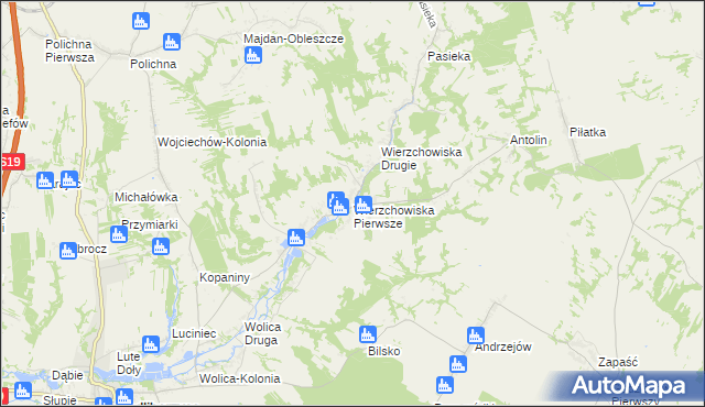 mapa Wierzchowiska Pierwsze gmina Modliborzyce, Wierzchowiska Pierwsze gmina Modliborzyce na mapie Targeo